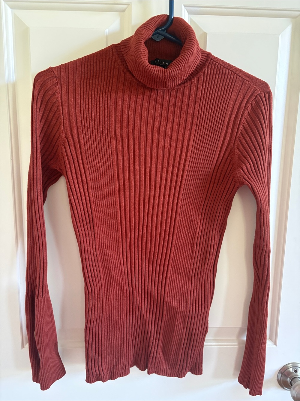Tribal Ribbed Turtleneck Sweater - Rust Red